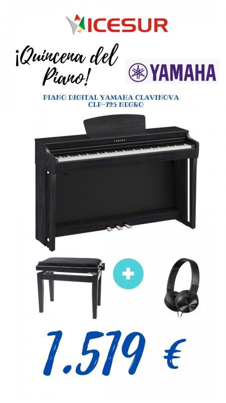 PIANO DIGITAL CLAVINOVA YAMAHA CLP 725 NEGRO + BANQUETA + AURICULARES