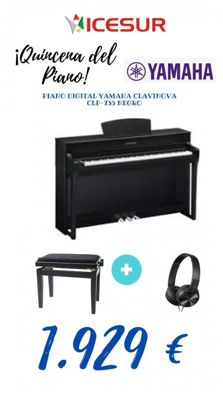PIANO DIGITAL CLAVINOVA YAMAHA CLP-735 NEGRO + BANQUETA + AURICULARES