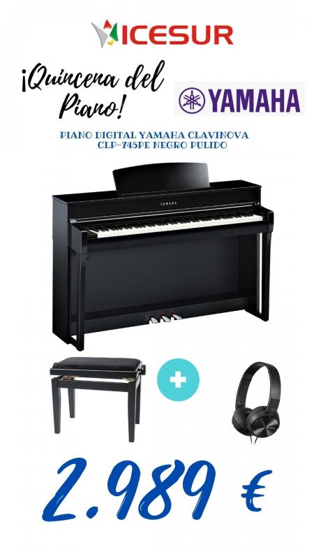 PIANO DIGITAL CLAVINOVA YAMAHA CLP-745PE NEGRO PULIDO + BANQUETA + AURICULARES