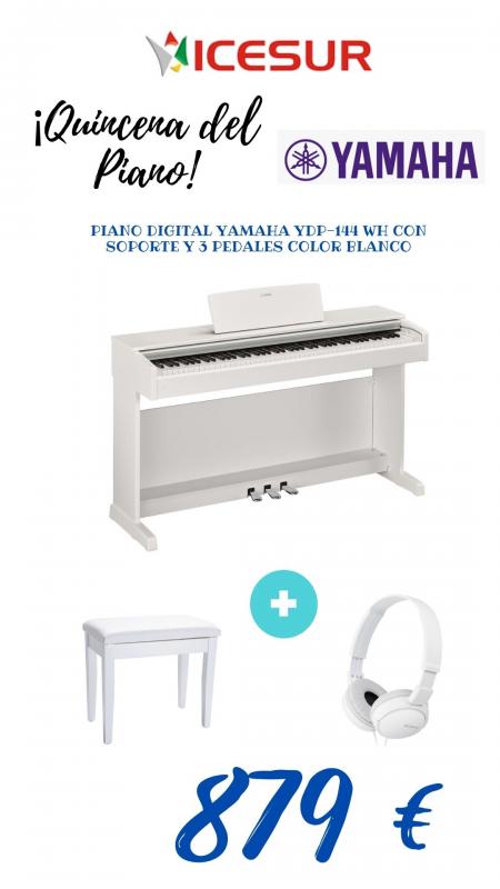 PIANO DIGITAL YAMAHA YDP-144 WH CON SOPORTE Y 3 PEDALES COLOR BLANCO + BANQUETA + AURICULARES